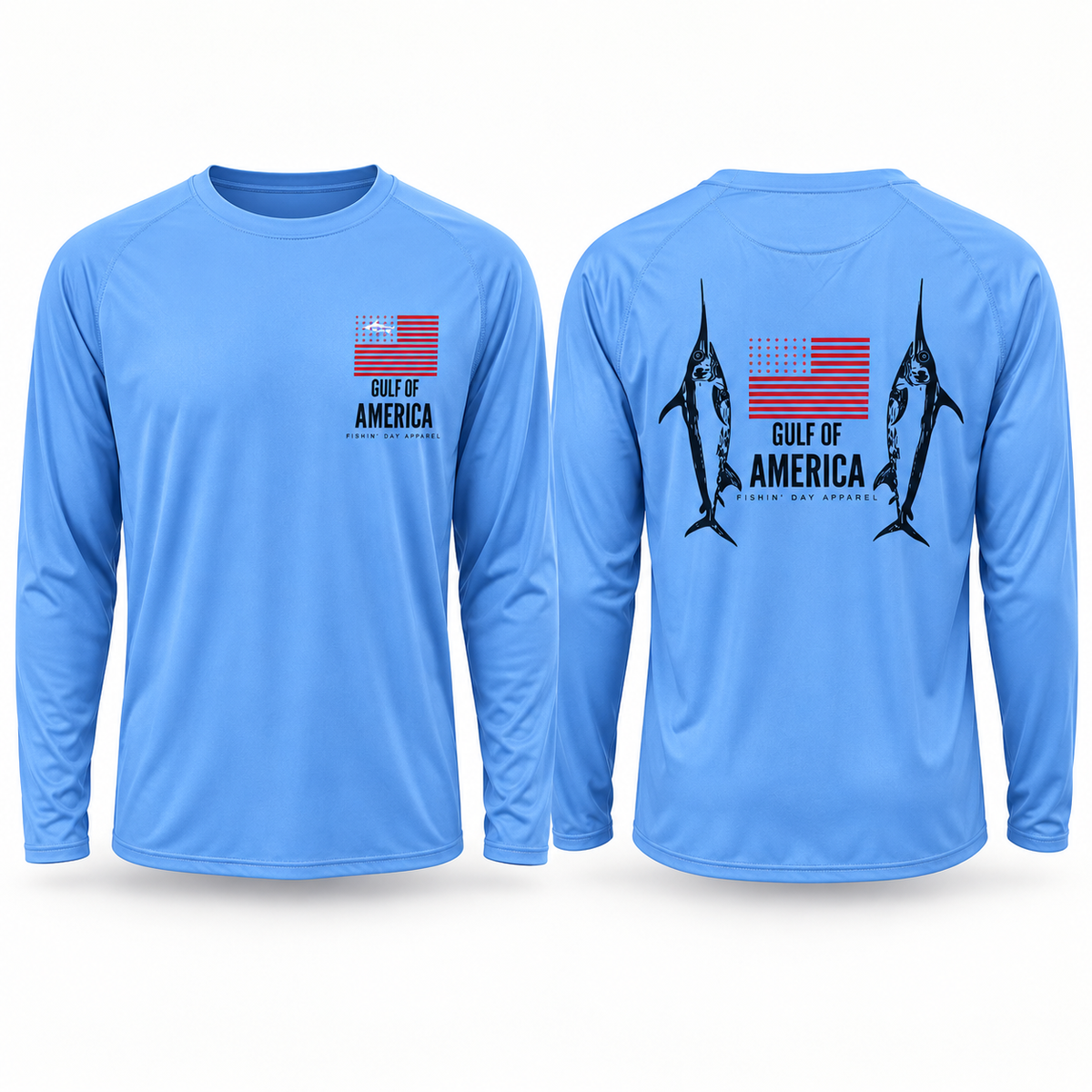 Fishin' Day Apparel Men's Gulf of America Performance Long Sleeve Shirt - Light Blue