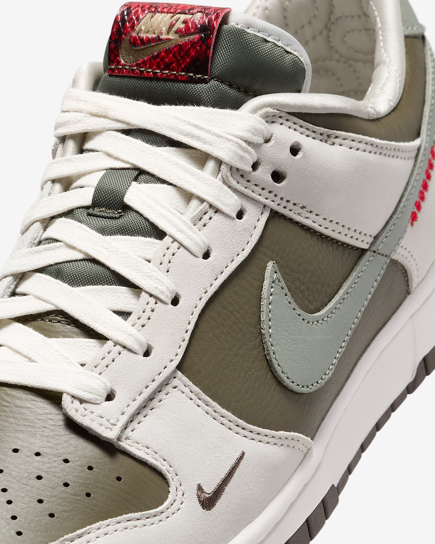 Nike Men's Dunk Low Retro Year Of The Snake Shoes - Medium Olive / Jade Horizon / Sail / Ironstone / University Red