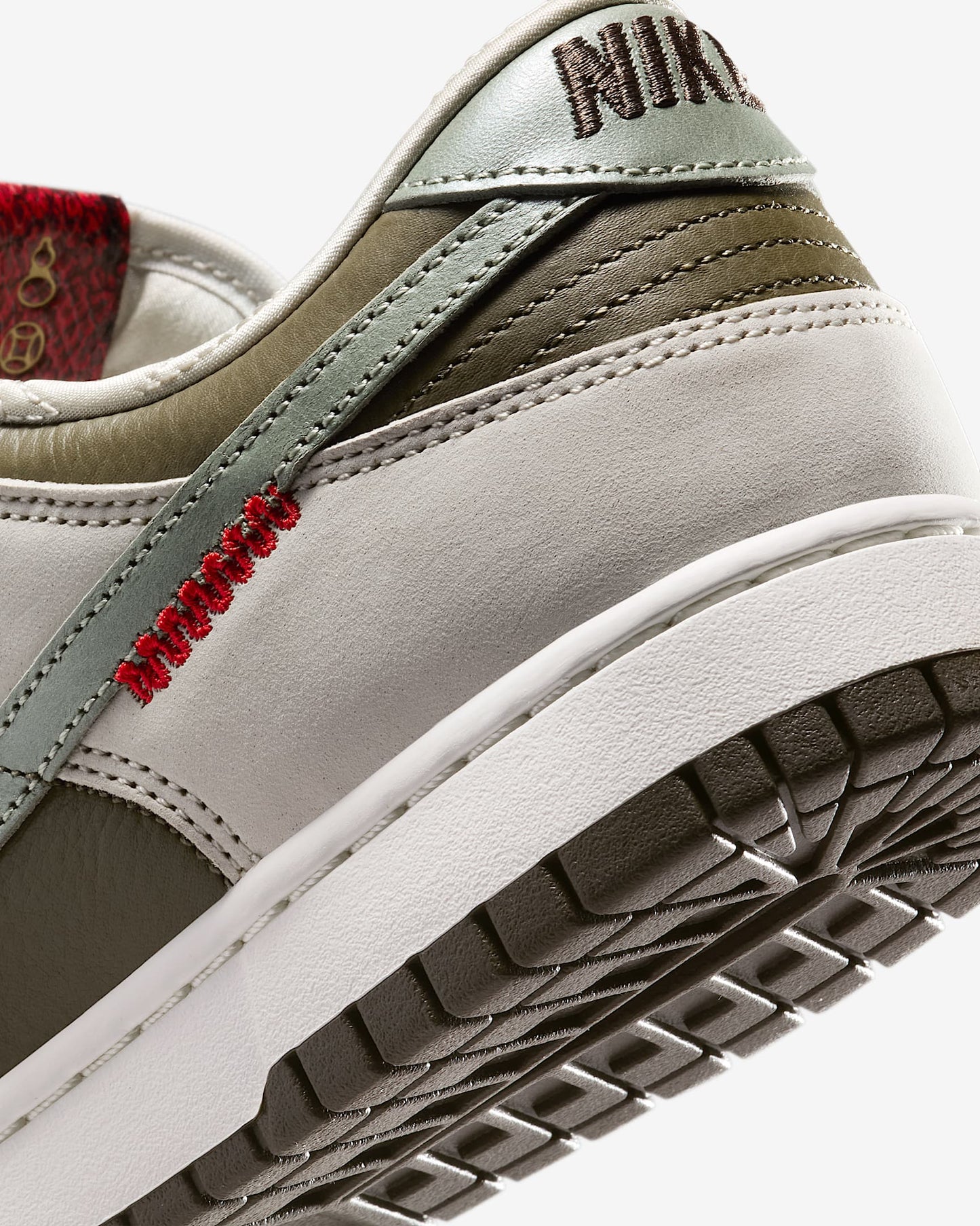 Nike Men's Dunk Low Retro Year Of The Snake Shoes - Medium Olive / Jade Horizon / Sail / Ironstone / University Red