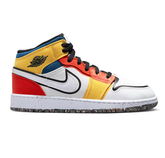 Nike Kid's Air Jordan 1 Mid Shoes - White / Black / Red / Yellow / Blue - Shopsportive