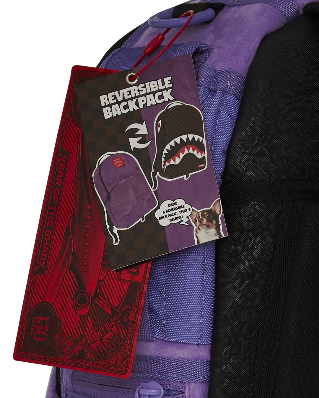 Sprayground Nooo Way!!! A Reversible Backpack - Purple Velour To Og Sharks In Paris Backpack Bag - Shopsportive