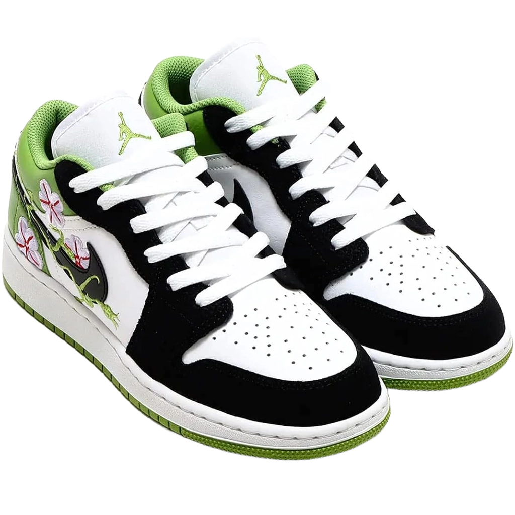 Nike Kids' Jordan 1 Low Se Floral Vines Shoes - White / Black / Altitude Green / Lavender Mist / Vivid Green / Gym Red - Shopsportive