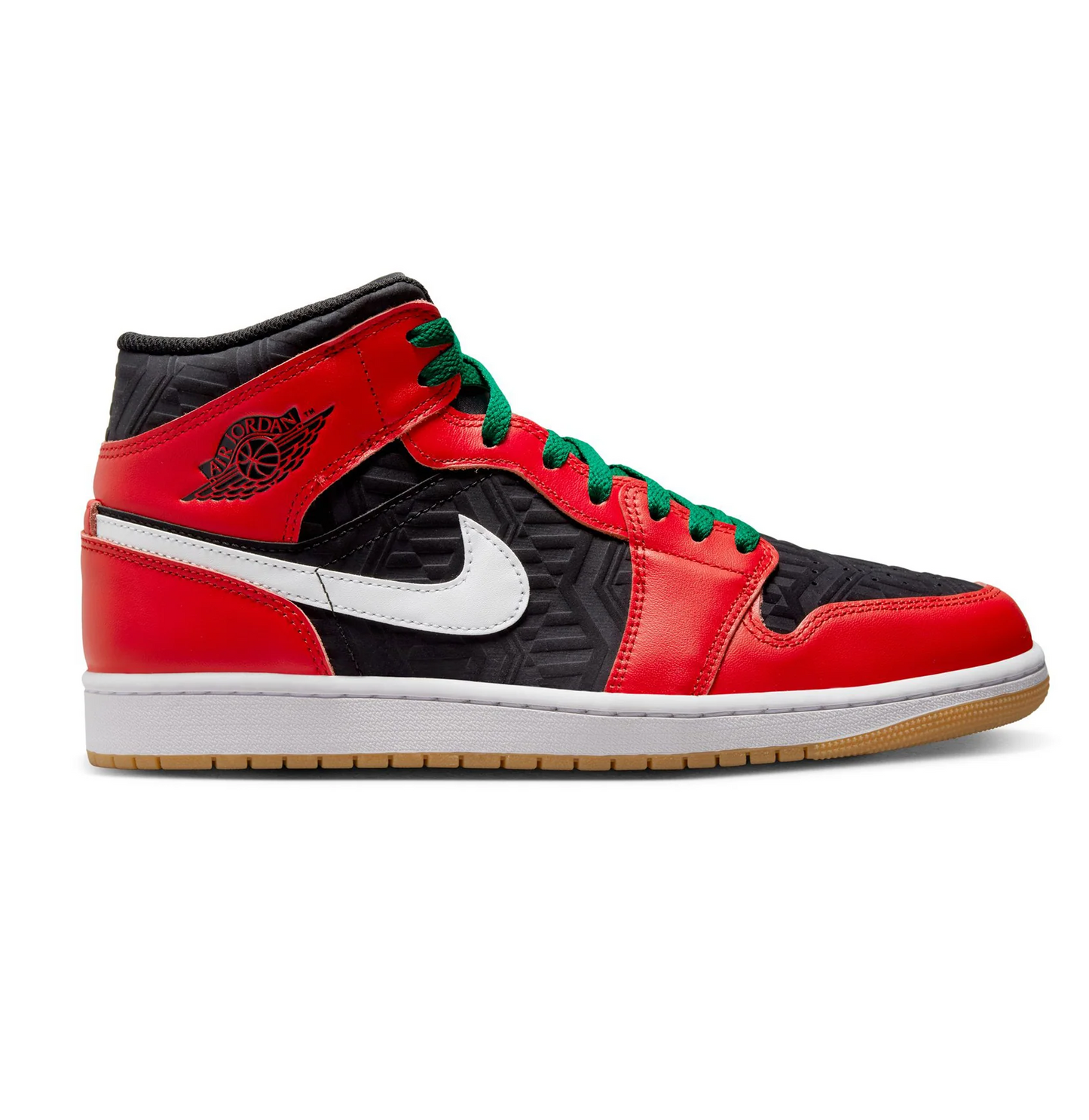 Nike Men's Air Jordan 1 Mid SE Shoes - Black / White / Malachite / Fire Red Sportive