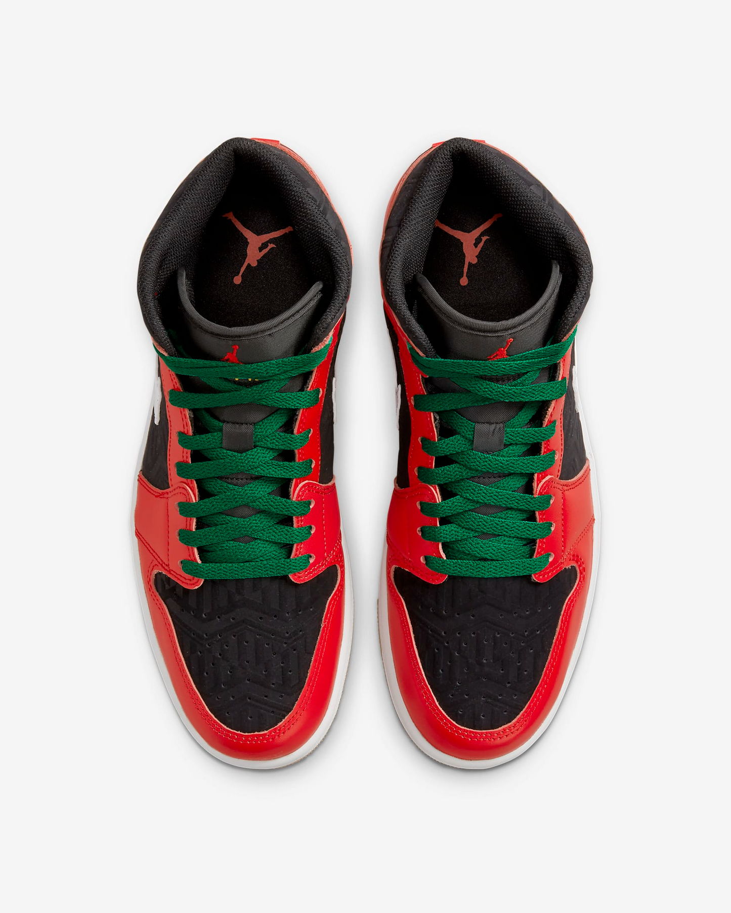 Nike Men's Air Jordan 1 Mid SE Shoes - Black / White / Malachite / Fire Red Sportive