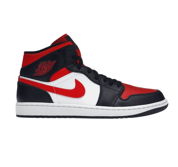 Nike Kid's Jordan 1 Mid Shoes - Black / Fire Red / White