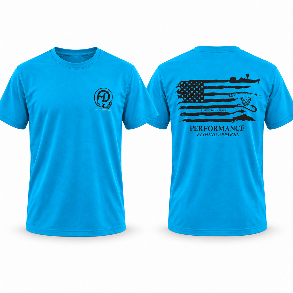 Fishin' Day Apparel Men's Performance Fishing Flag T-Shirt - Aqua Blue