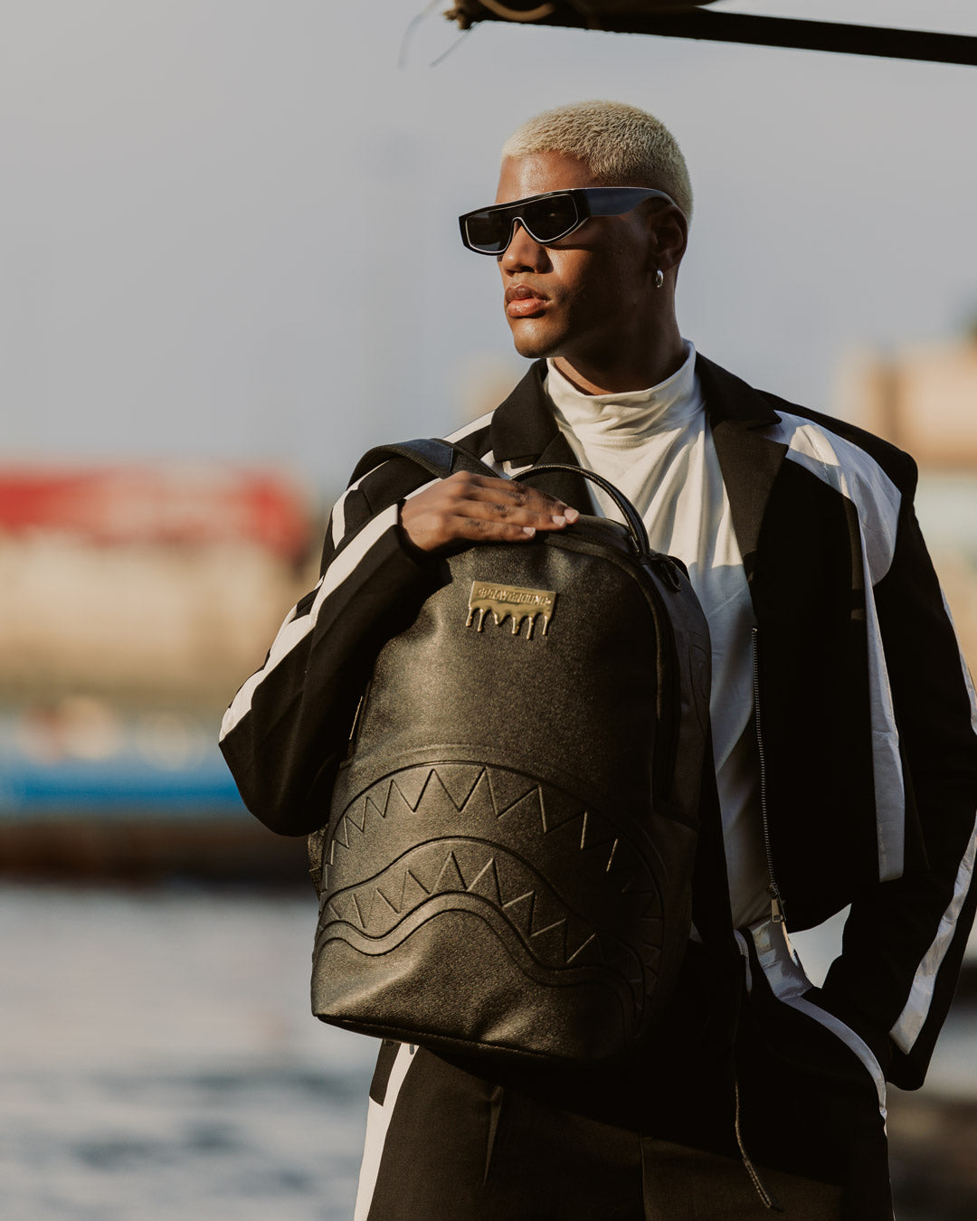Sprayground Gold Brick Drip Black Backpack Bag - Shopsportive