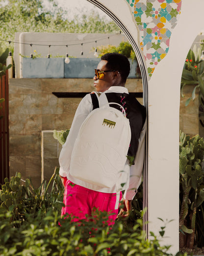 Sprayground Gold Brick Luxe White Backpack Bag - Shopsportive