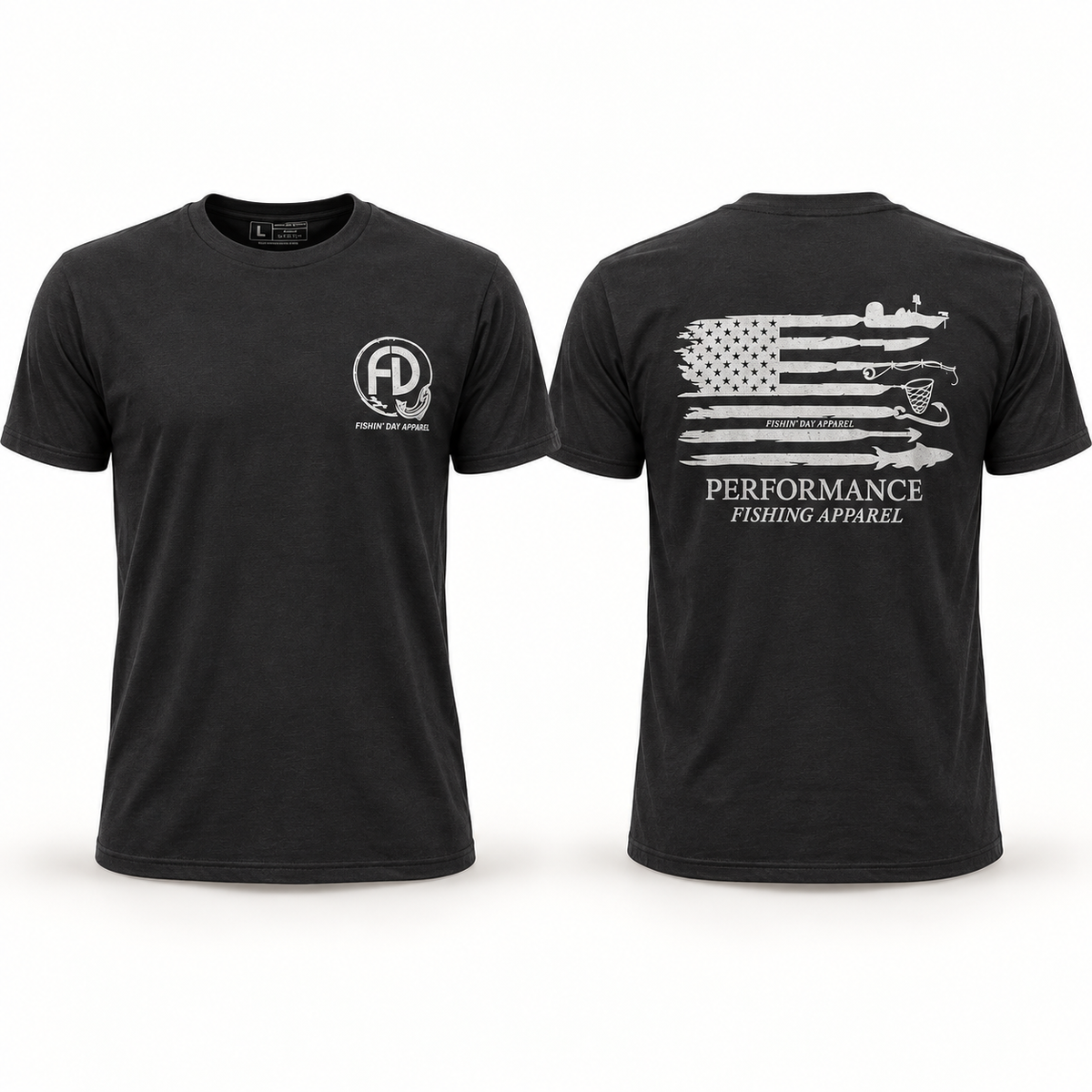 Fishin' Day Apparel Men's Performance Fishing Flag T-Shirt - Black