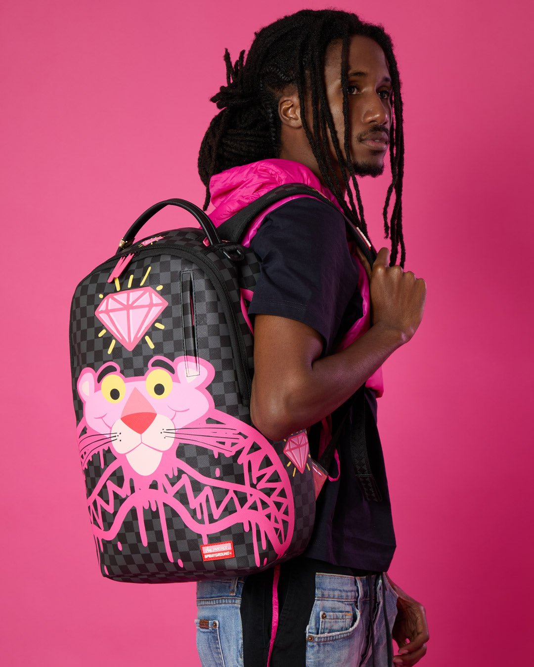 Sprayground Pink Panther Diamond Shark Backpack Bag - Shopsportive