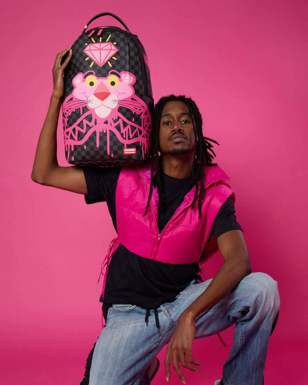 Sprayground Pink Panther Diamond Shark Backpack Bag - Shopsportive