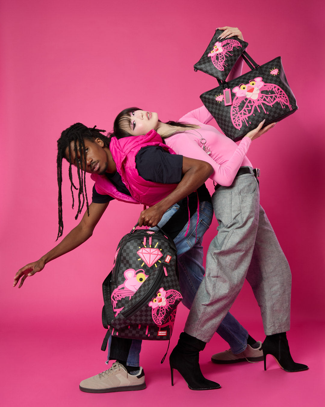 Sprayground Pink Panther Diamond Shark Backpack Bag - Shopsportive