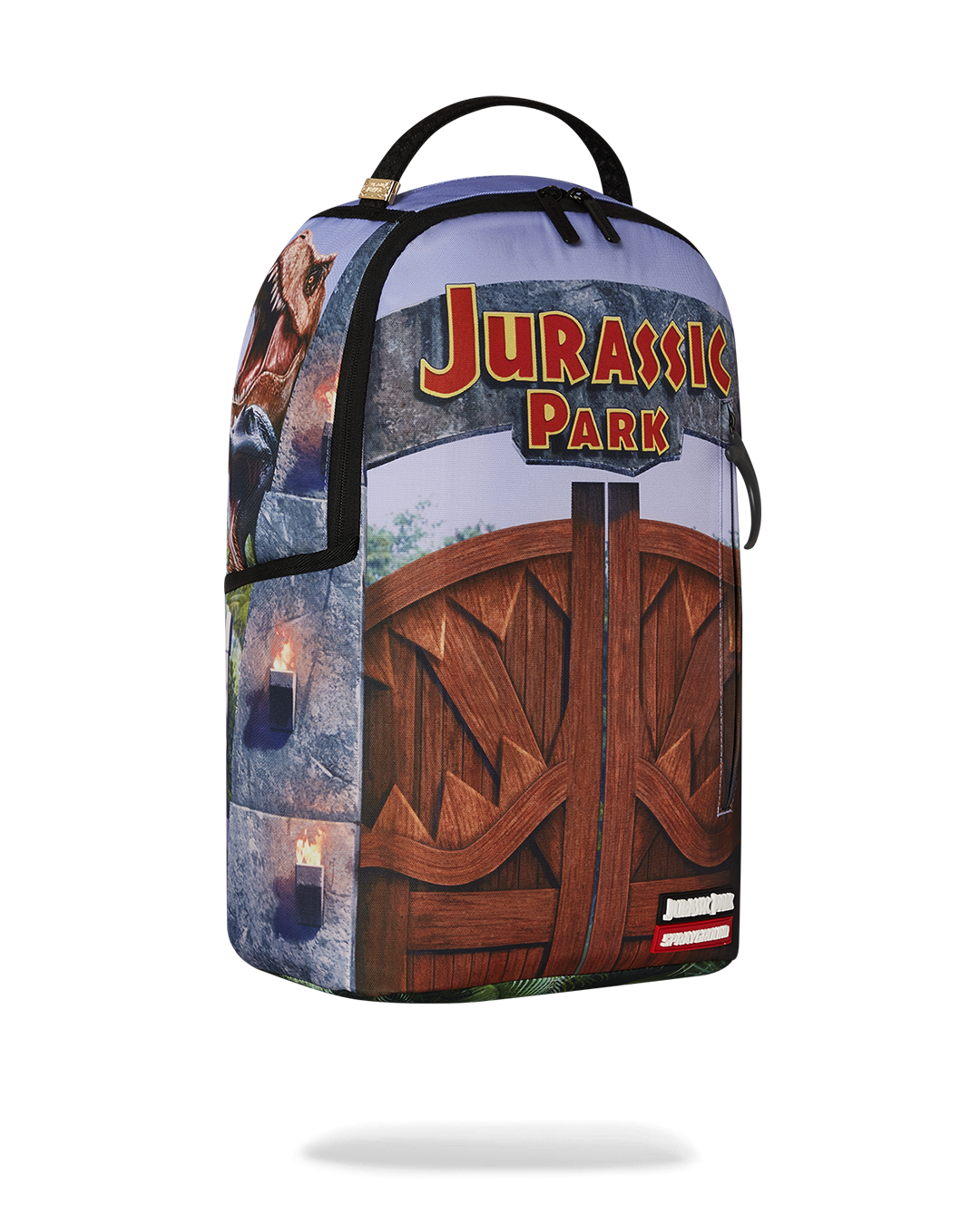 Sprayground Welcome to Jurassic Shark Backpack - Brown / Blue / Red