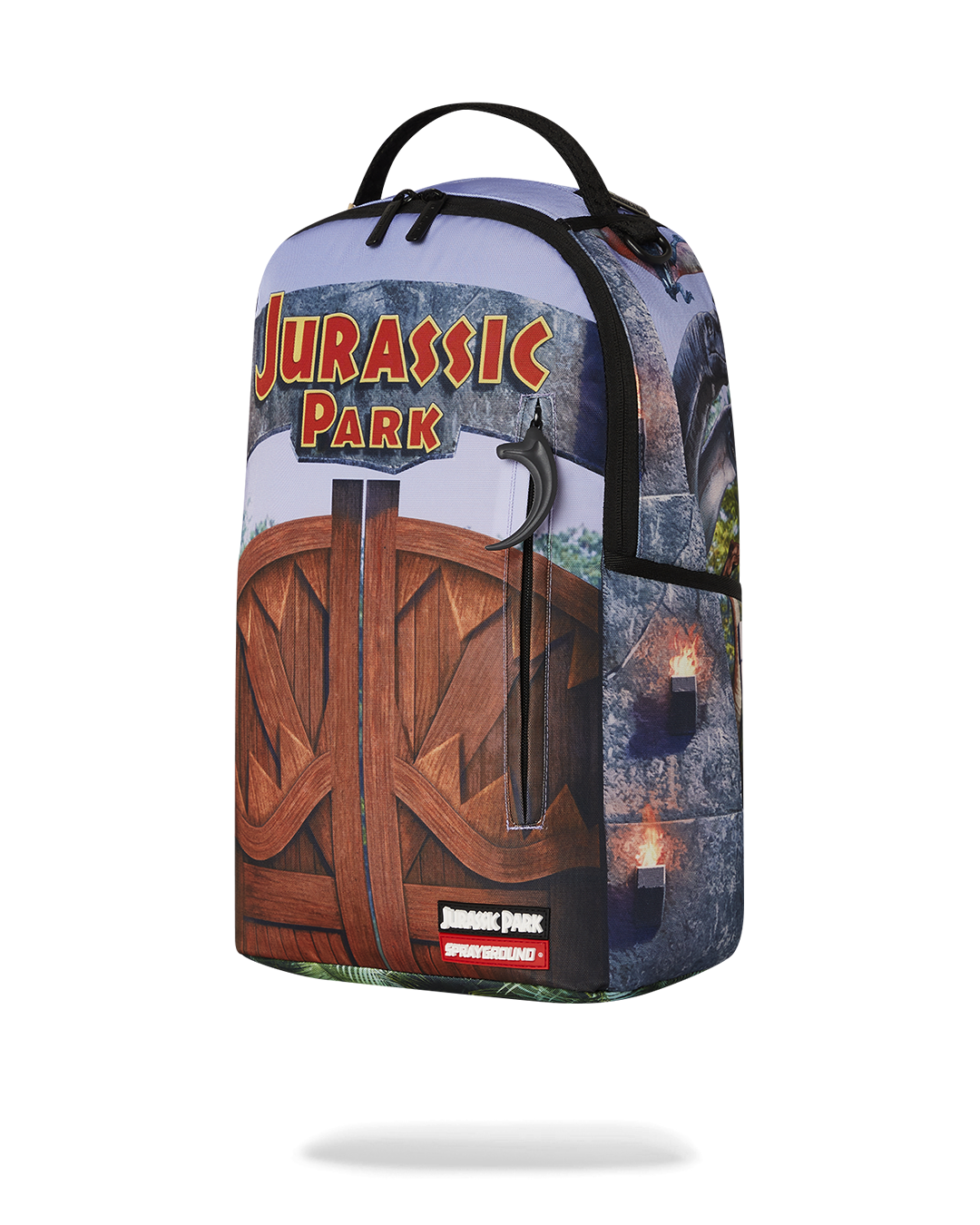 Sprayground Welcome to Jurassic Shark Backpack - Brown / Blue / Red