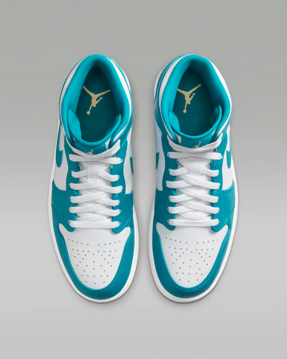 Nike Men's Air Jordan 1 Mid Shoes - Aquatone / White / Celestial Gold - Shopsportive