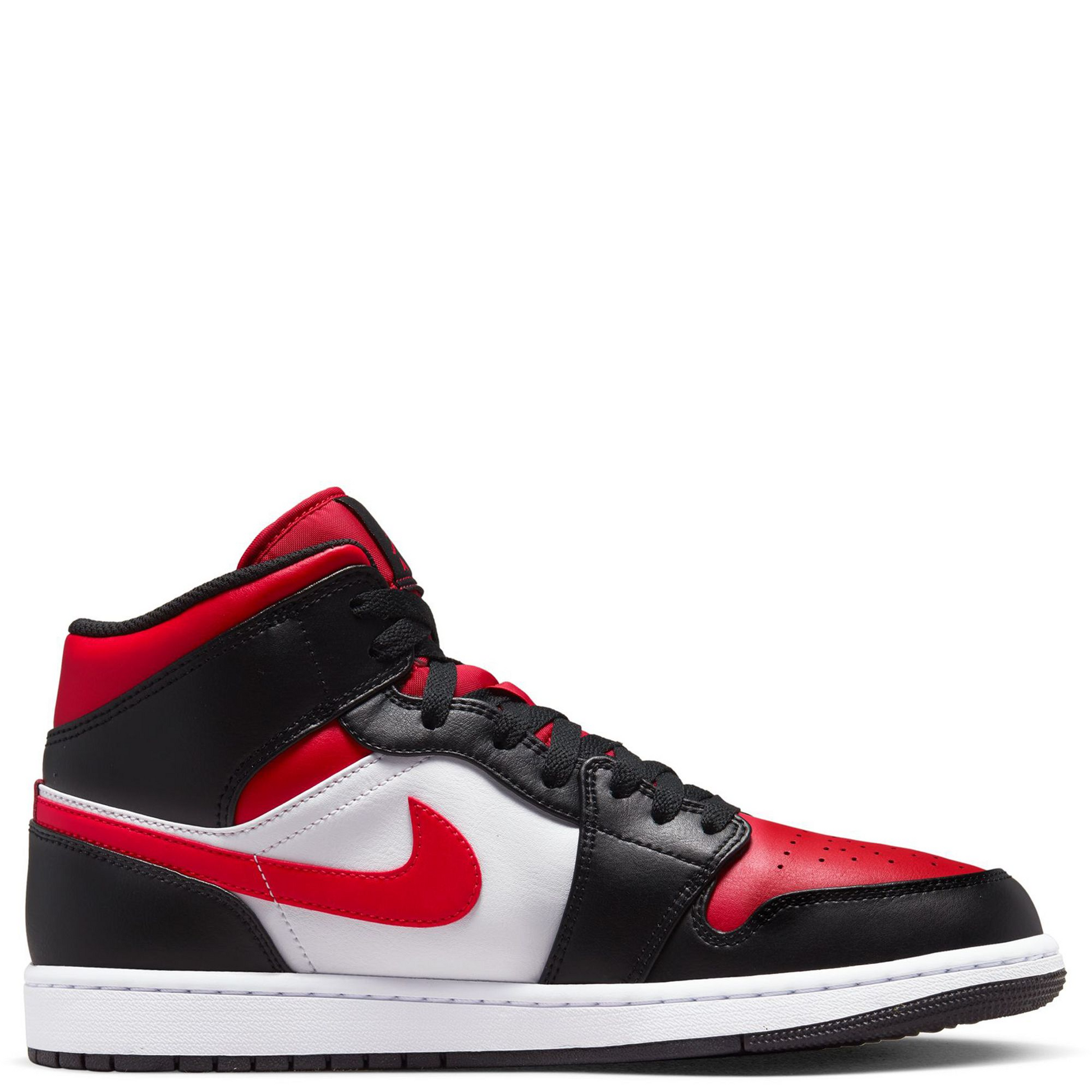 Nike Men's Air Jordan 1 Mid Shoes - Black / Fire Red / White Nike Men's Air Jordan 1 Mid Shoes - Black / Fire Red / White