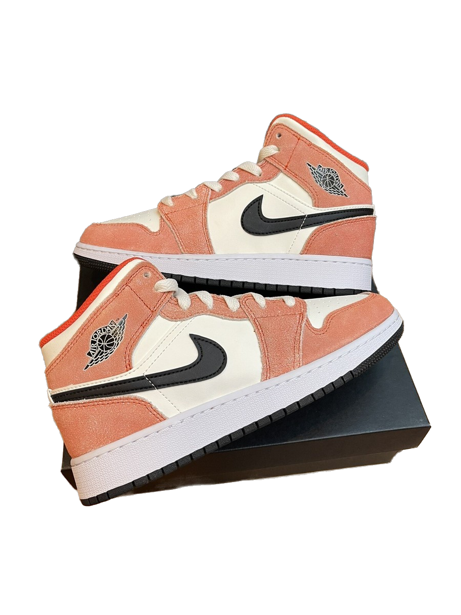 Nike Kids' Air Jordan 1 Mid Se Shoes - Team Orange / Black / Sail / White / Iron Grey - Shopsportive