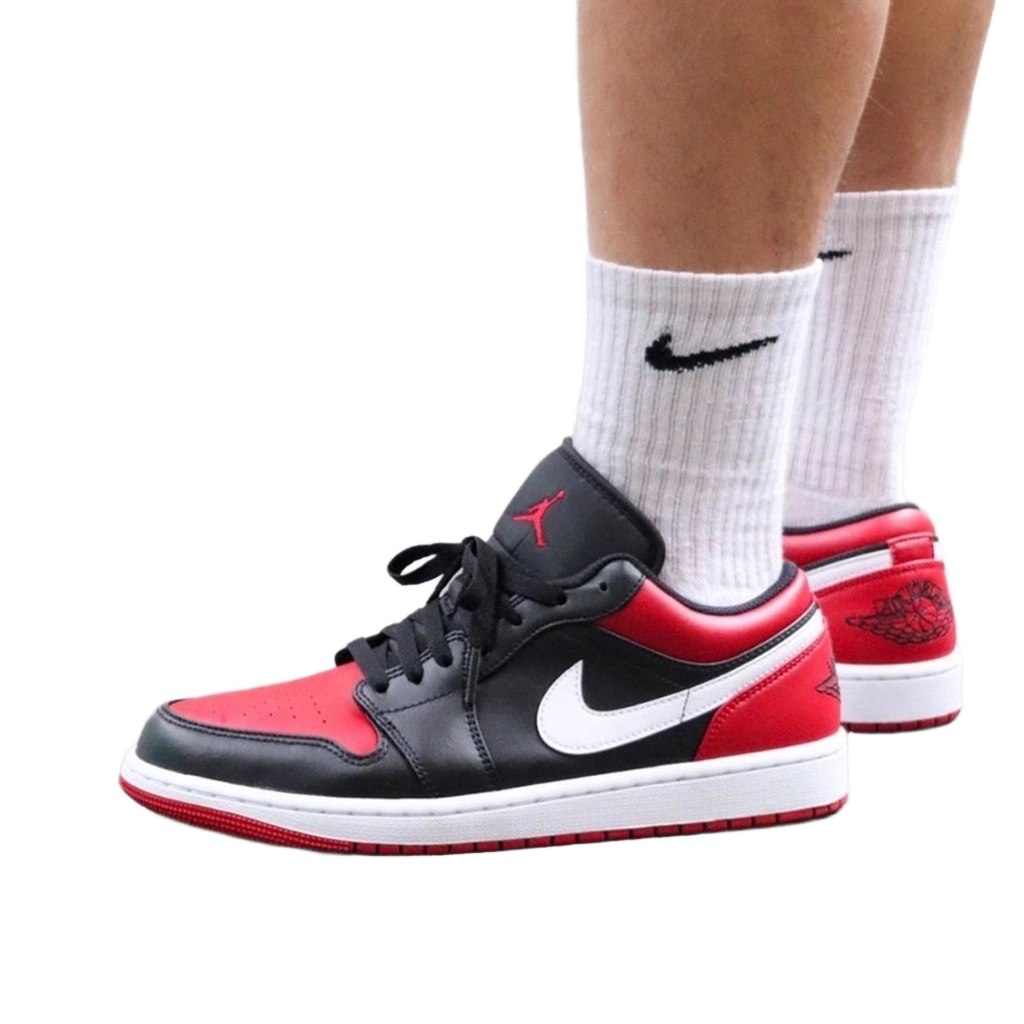Nike Men's Air Jordan 1 Low Alternate Bred Toe Shoes - Black / Gym Red / White - Shopsportive