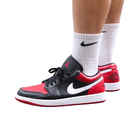 Nike Men's Air Jordan 1 Low Alternate Bred Toe Shoes - Black / Gym Red / White - Shopsportive