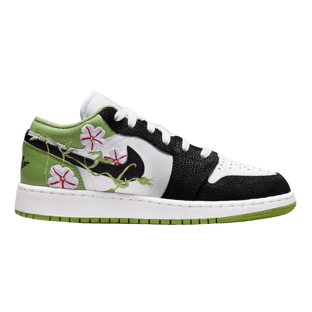 Nike Kids' Jordan 1 Low Se Floral Vines Shoes - White / Black / Altitude Green / Lavender Mist / Vivid Green / Gym Red - Shopsportive