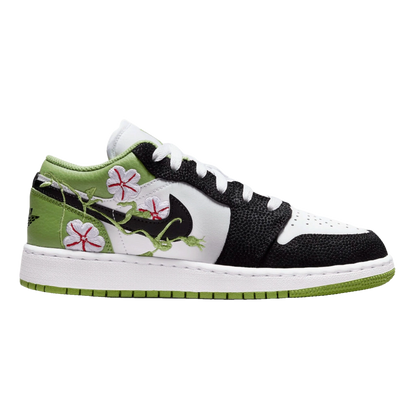 Nike Kids' Jordan 1 Low Se Floral Vines Shoes - White / Black / Altitude Green / Lavender Mist / Vivid Green / Gym Red - Shopsportive
