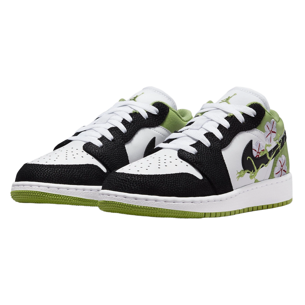 Nike Kids' Jordan 1 Low Se Floral Vines Shoes - White / Black / Altitude Green / Lavender Mist / Vivid Green / Gym Red - Shopsportive
