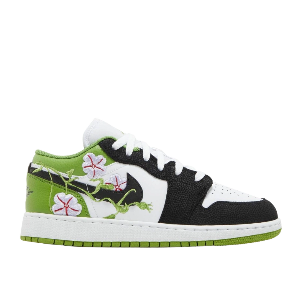 Nike Kids' Jordan 1 Low Se Floral Vines Shoes - White / Black / Altitude Green / Lavender Mist / Vivid Green / Gym Red - Shopsportive