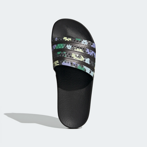 Adidas Adilette Slides - Core Black / Floral Sportive
