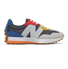 Load image into Gallery viewer, New Balance Men&#39;s 327 Shoes - Summer Fog / Black Blue / Yellow / Red Sportive
