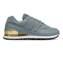 Load image into Gallery viewer, New Balance Women&#39;s 574 Gold Dip Shoes - Slate / Metallic Gold Sportive
