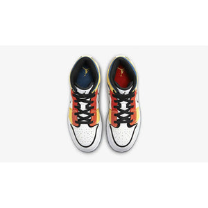 Nike Kid's Air Jordan 1 Mid Shoes - White / Black / Red / Yellow / Blue Sportive