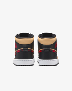 Nike Men's Air Jordan 1 Mid SE Shoes - Black / Sesame / Fire Red / Multi-Color Sportive