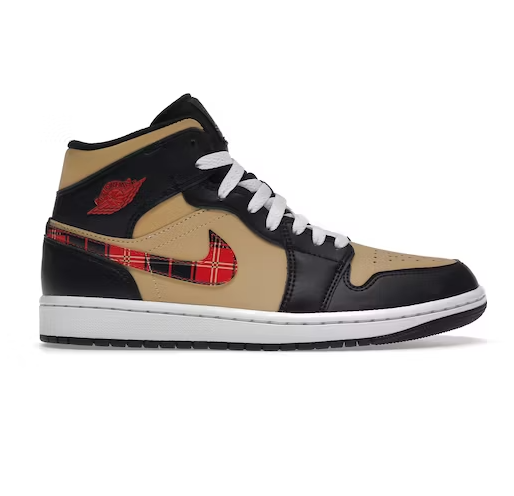 Nike Men's Air Jordan 1 Mid SE Shoes - Black / Sesame / Fire Red / Multi-Color Sportive