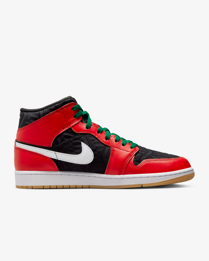 Nike Men's Air Jordan 1 Mid SE Shoes - Black / White / Malachite / Fire Red - Shopsportive