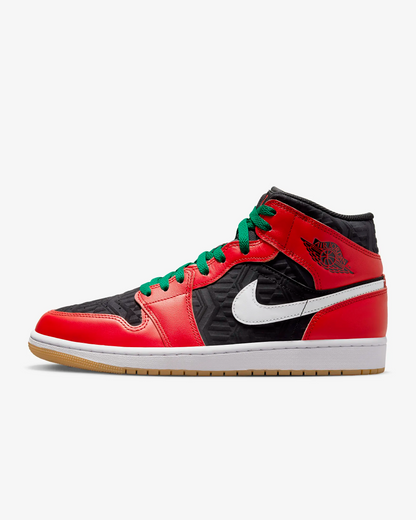 Nike Men's Air Jordan 1 Mid SE Shoes - Black / White / Malachite / Fire Red - Shopsportive