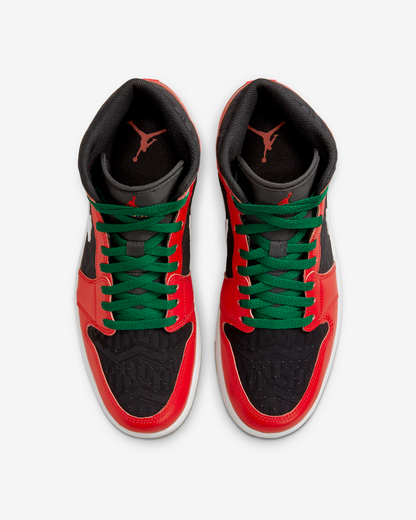 Nike Men's Air Jordan 1 Mid SE Shoes - Black / White / Malachite / Fire Red - Shopsportive